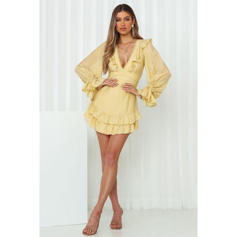 HELLO MOLLY Want To Warn You Crochet Lace-Up Balloon Sleeve Deep V-Neck Mini Dre